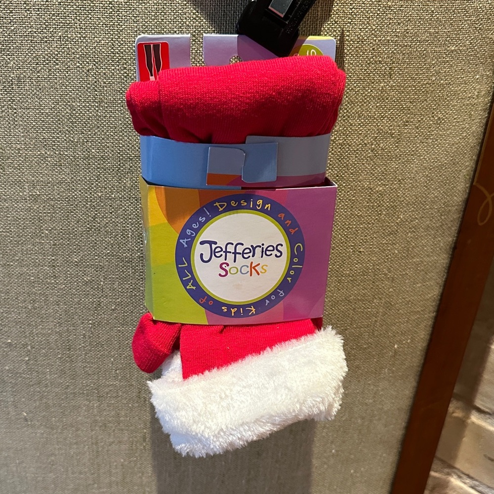 Kids Santa leggings in size 8-10 by Jefferies Socks in Red with White Fleece